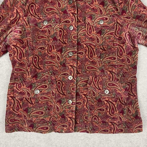 Christopher & Banks Jacket Womens Medium Red Paisley Corduroy Button Up Trucker - Picture 5 of 16